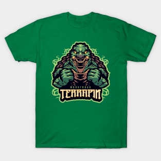 REVISTANGO #147 - The Monstrous Terrapin Roaring with Fists Raised and Molten Armor Highlights in 1980s Fantasy Arcade Comic Illustration Vintage T-Shirt